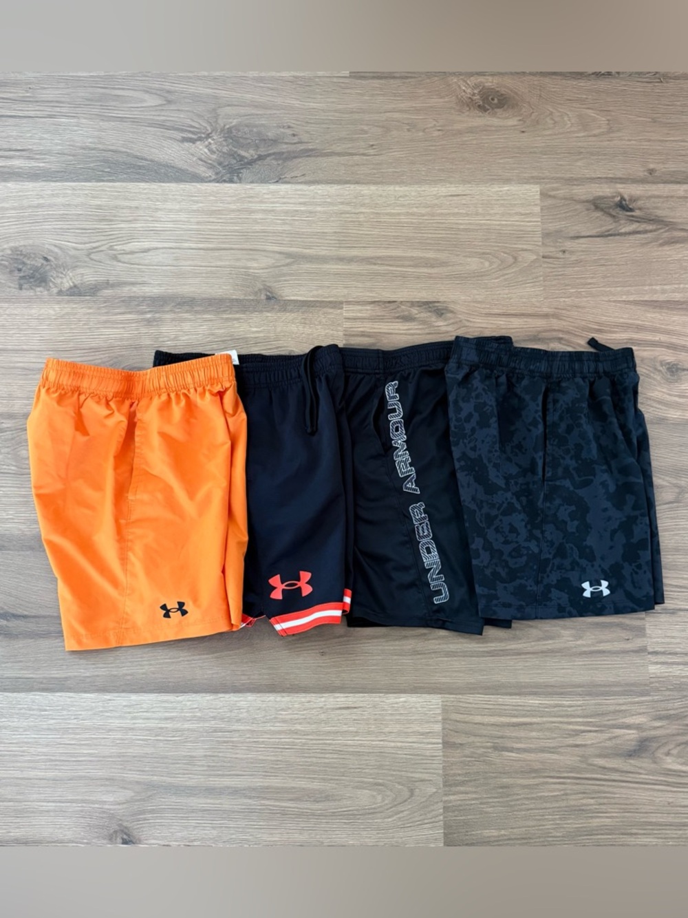 Lot 4 Boys Under Armour Athletic Shorts Size Medium YMD YM Orange Black Camo